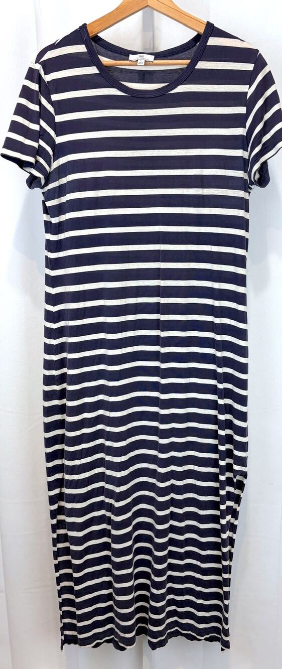 AG ADRIANO GOLDSCHMIED Striped T-Shirt Dress Short Sleeve Maxi Gray White L
